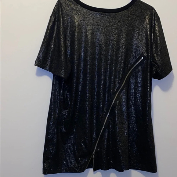 Allen  B L Red metallic sequins pocket Top L - Picture 3 of 10